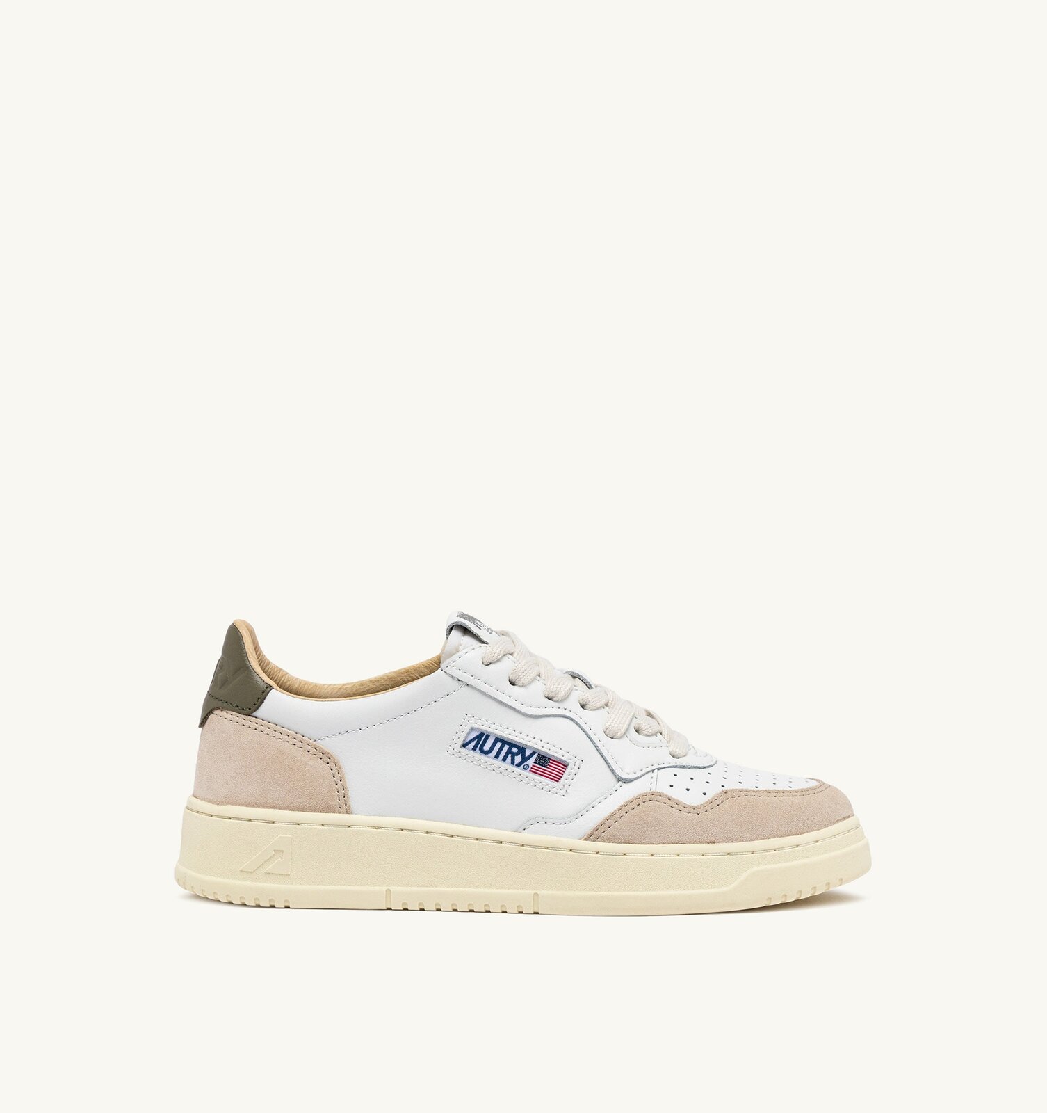 Medalist Low en cuir et daim blanc et Covert Green