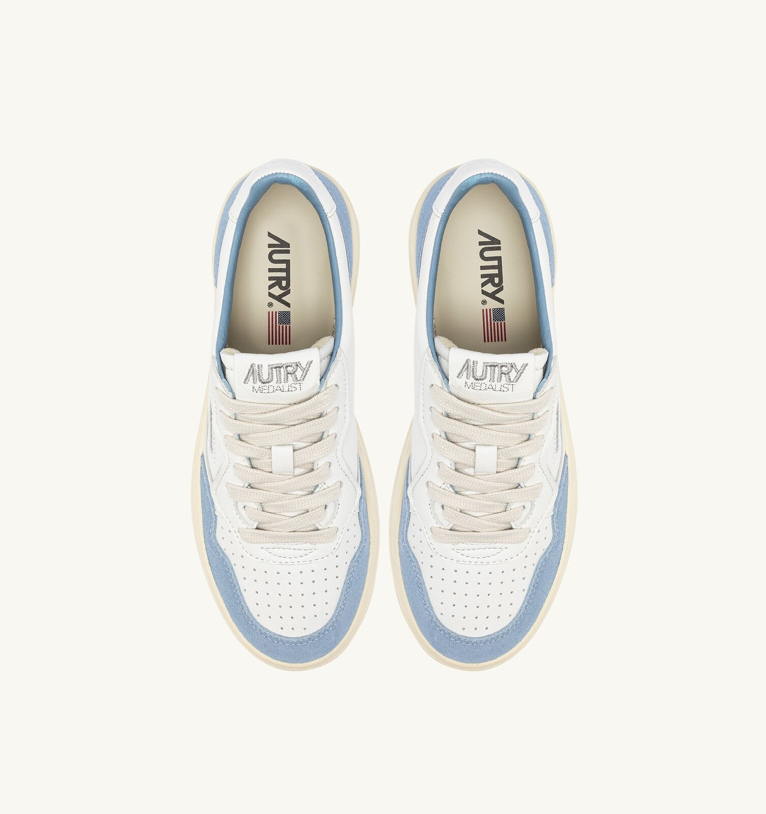 Medalist Low en cuir et daim blanc et street blue