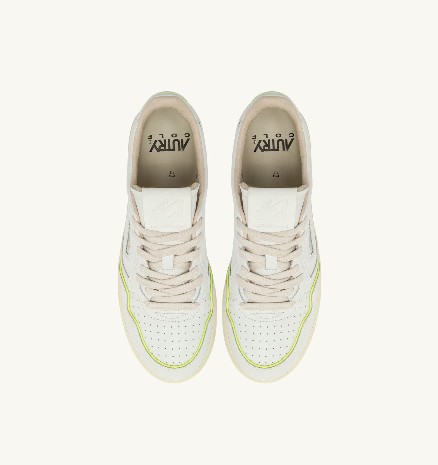 Golf Low en cuir coloris blanc et jaune fluo