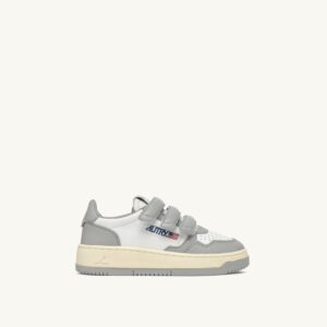 Kidstripes Low en cuir blanc et gris clair