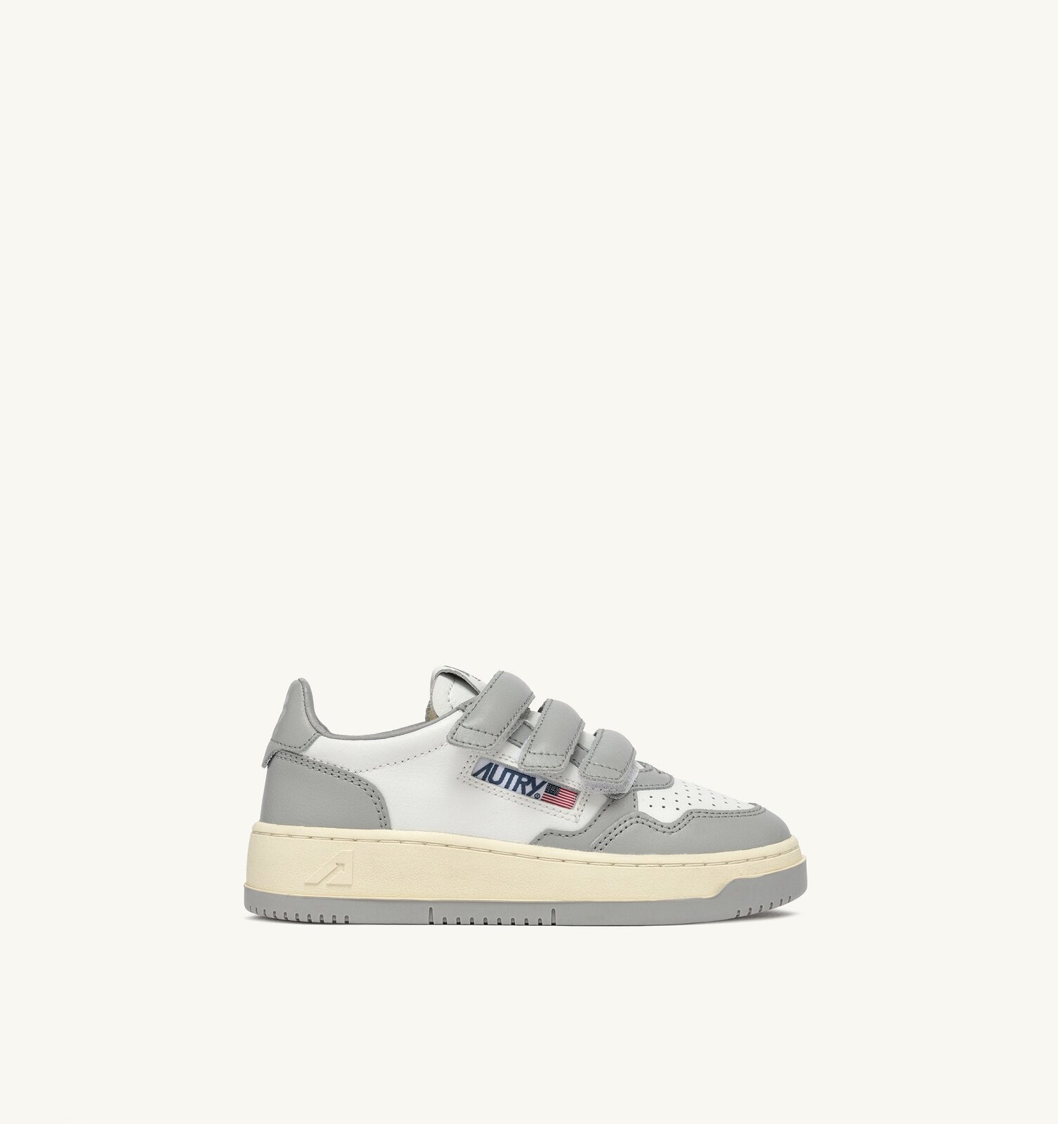 Kidstripes Low en cuir blanc et gris clair