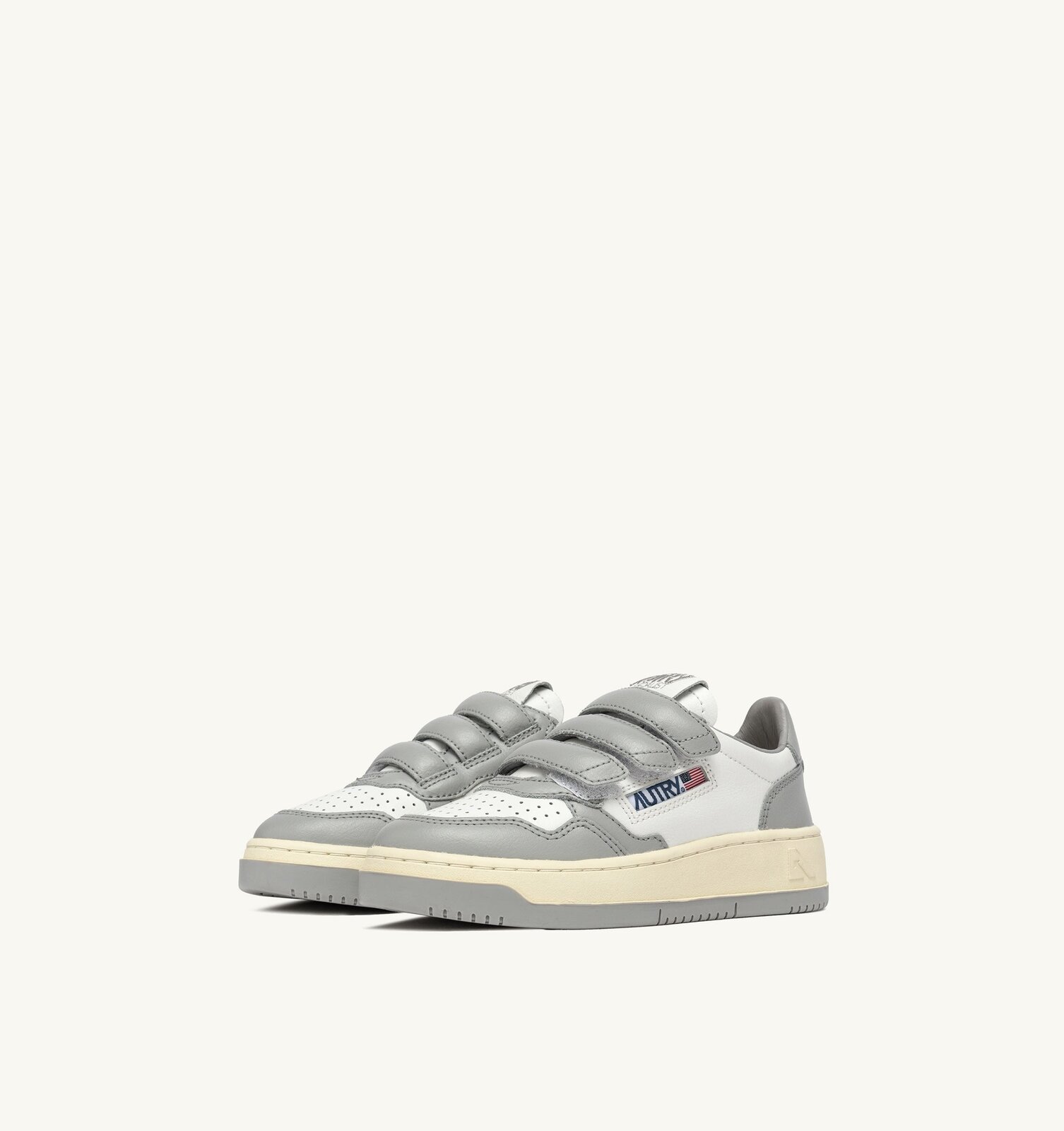 Kidstripes Low en cuir blanc et gris clair