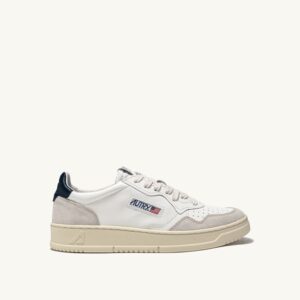Medalist Low en cuir blanc et bleu et daim beige