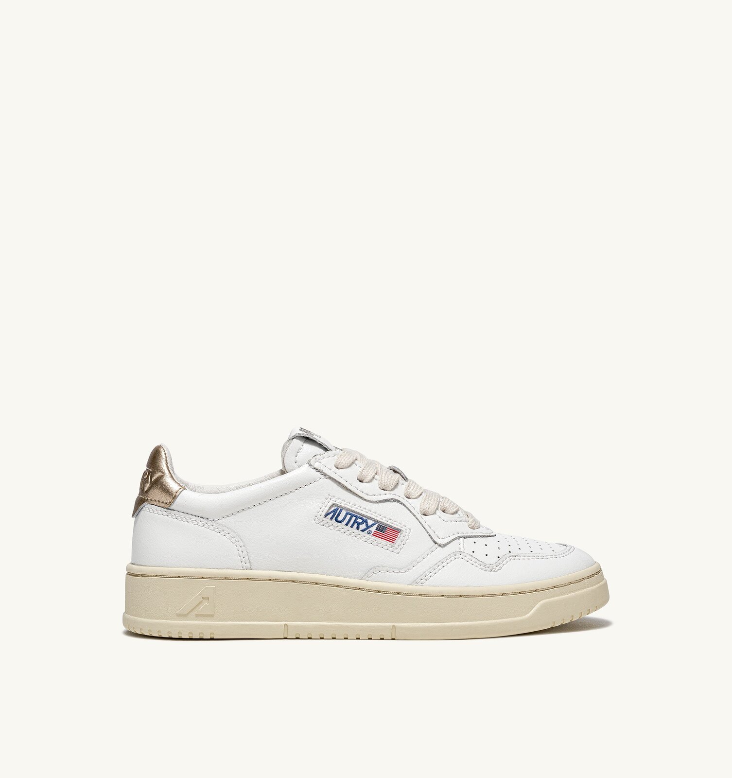 Medalist Low en cuir blanc et doré métallisé