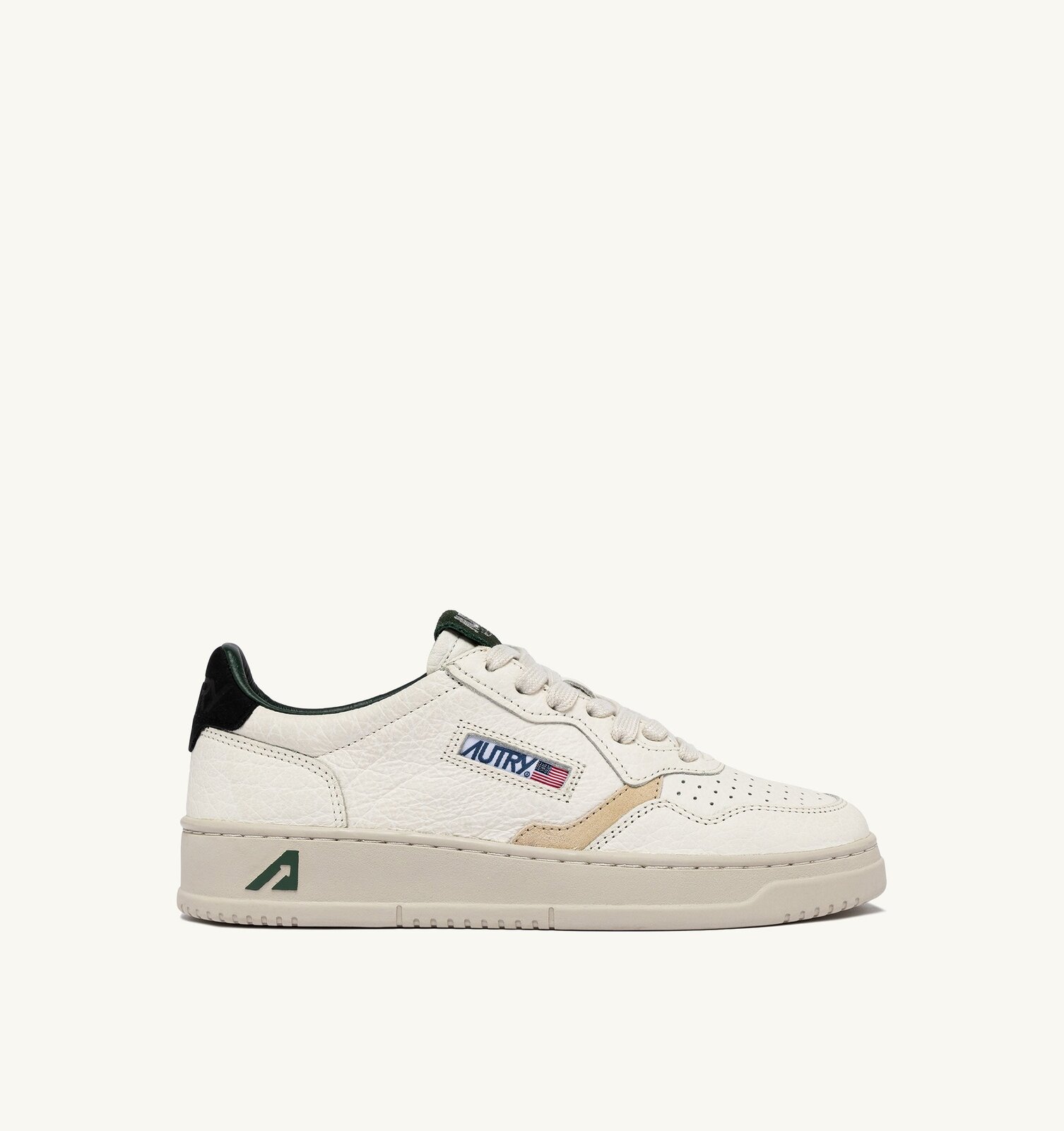 Medalist Low en cuir et détails beige, noir et vert