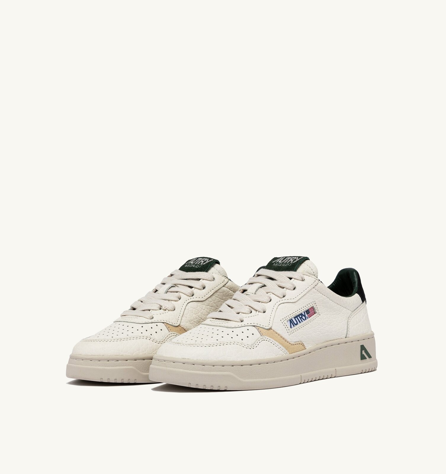 Medalist Low en cuir et détails beige, noir et vert