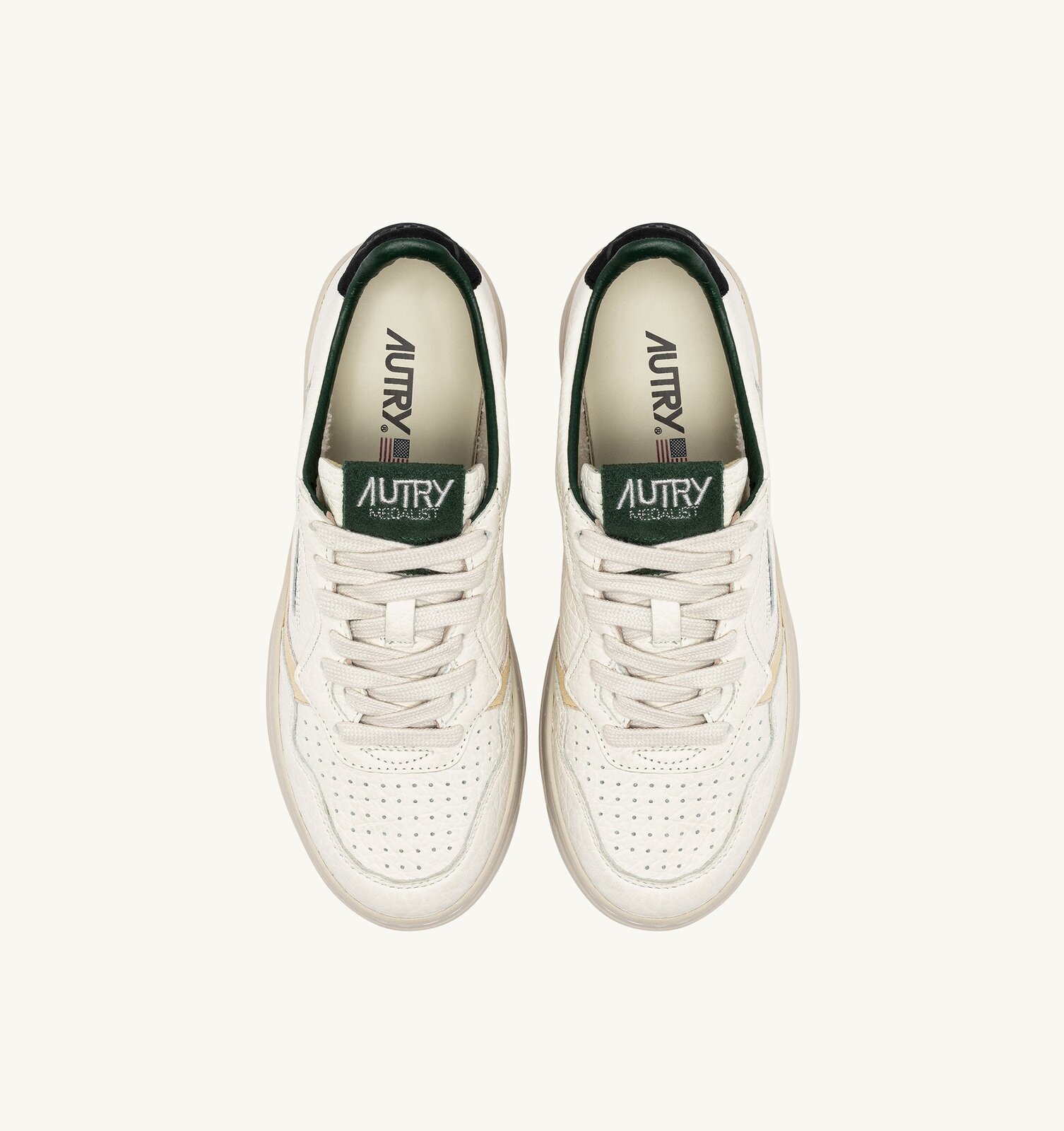 Medalist Low en cuir et détails beige, noir et vert