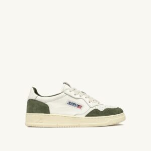 Medalist Low en cuir et daim blanc et kaki