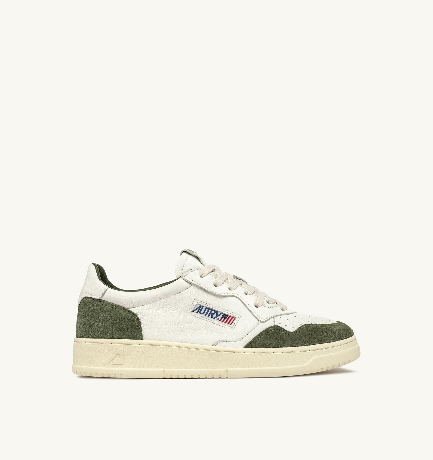 Medalist Low en cuir et daim blanc et kaki