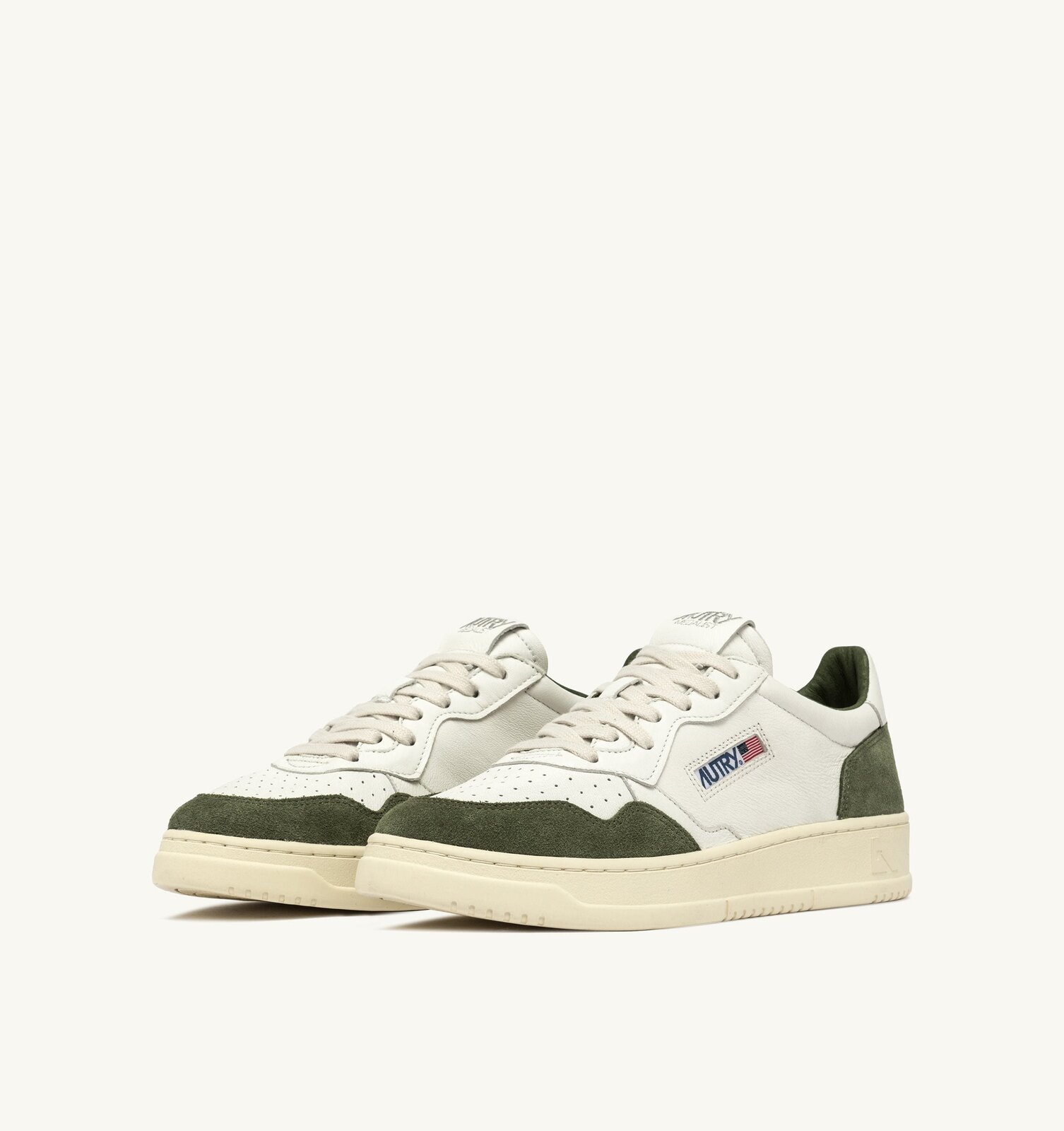 Medalist Low en cuir et daim blanc et kaki