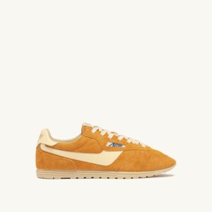 Windspin en daim et cuir cadmium et rutabaga